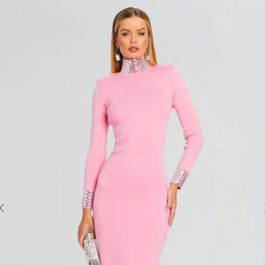 Retrofete Monroe Cashmere Blend Crystal Sweater Knit Maxi Dress Medium Pink